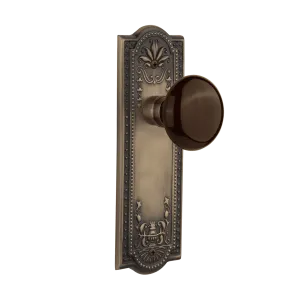 Meadows Long Plate with Brown Porcelain Knob in Antique Brass