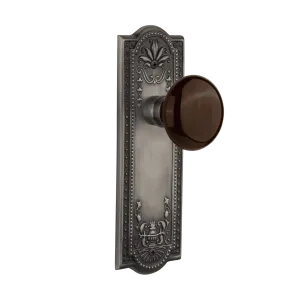 Meadows Long Plate with Brown Porcelain Knob in Antique Pewter