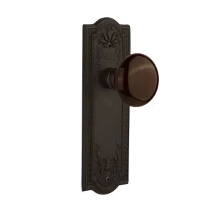 Meadows Long Plate with Brown Porcelain Knob in Oil-Rubbed Bronze