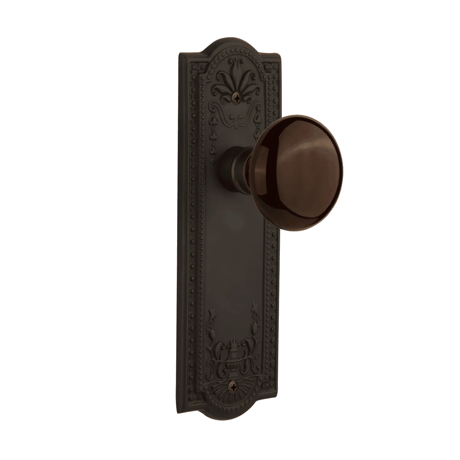 Meadows Long Plate with Brown Porcelain Knob in Oil-Rubbed Bronze