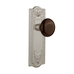 Meadows Long Plate with Brown Porcelain Knob in Satin Nickel