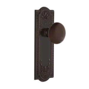 Meadows Long Plate with Brown Porcelain Knob in Timeless Bronze