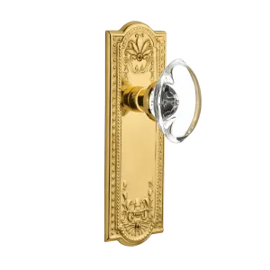 Meadows Long Plate with Oval Clear Crystal Knob in Polished Brass