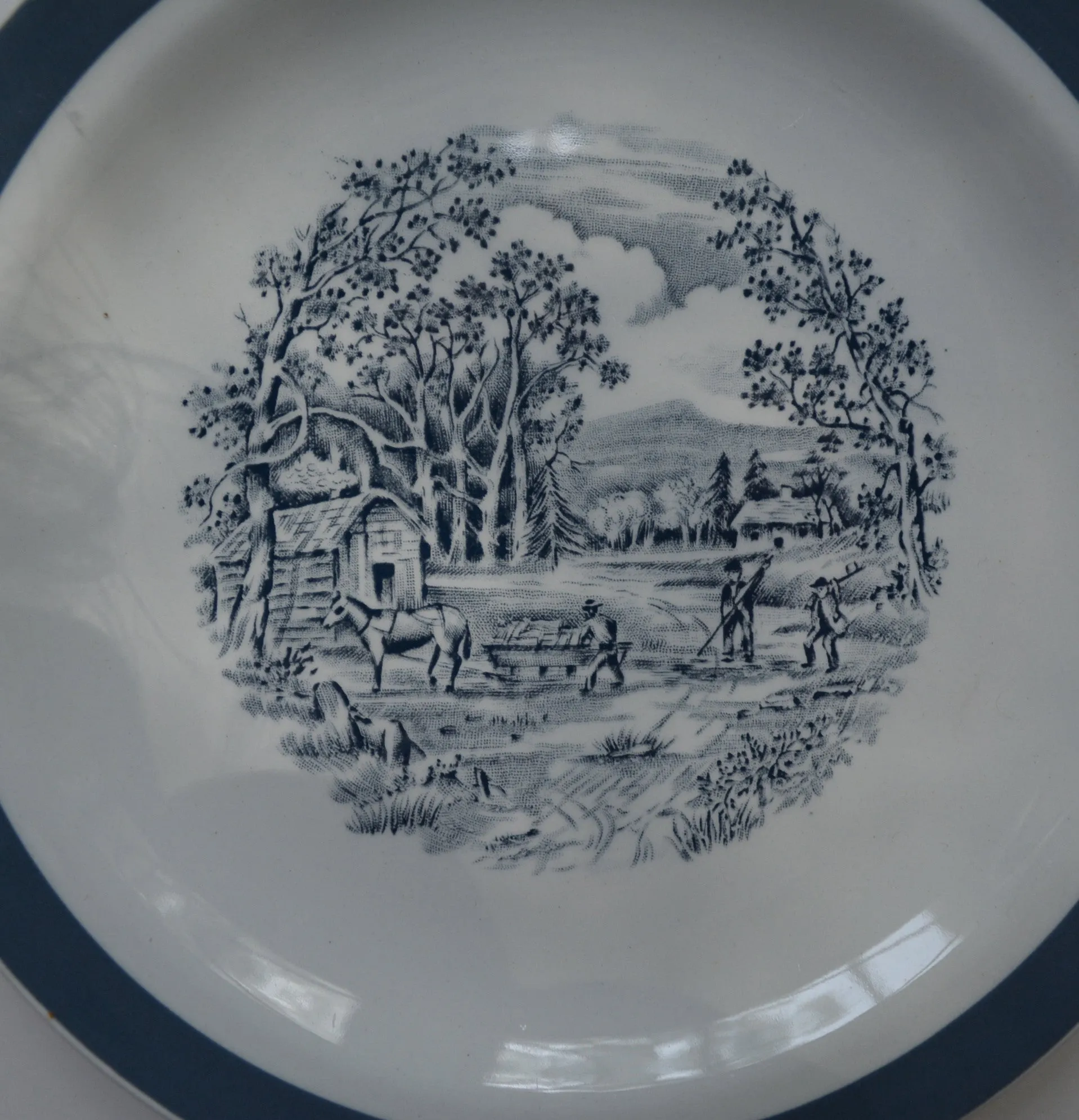 Meakin Slate Gray English Transferware Plate Charming Farmstead Pastoral Scene - Farmhouse Cottage in the Country