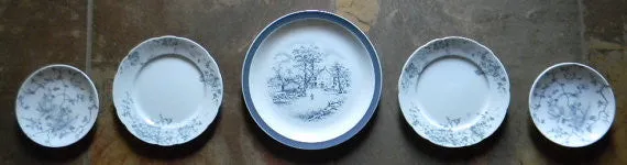 Meakin Slate Gray English Transferware Plate Charming Farmstead Pastoral Scene - Farmhouse Cottage in the Country