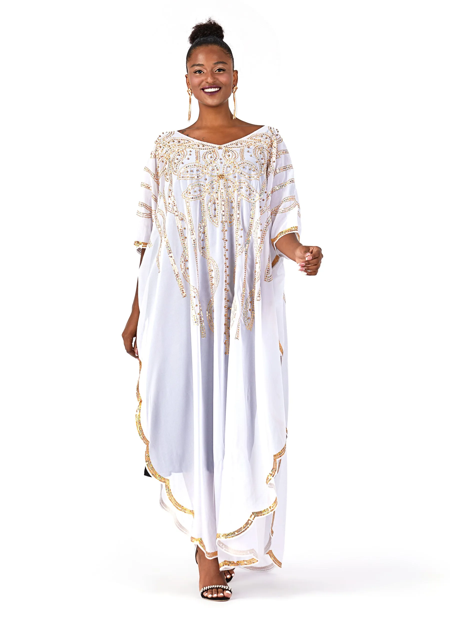 MECALA Women's Plus Size Kaftan with Sequin Maxi Pullover