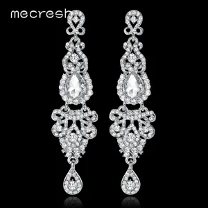 Mecresh 5 Colors Long Earrings Crystal Silver Color Women Bridal Chandelier Pendante Wedding Earrings Engagement Jewelry EH162