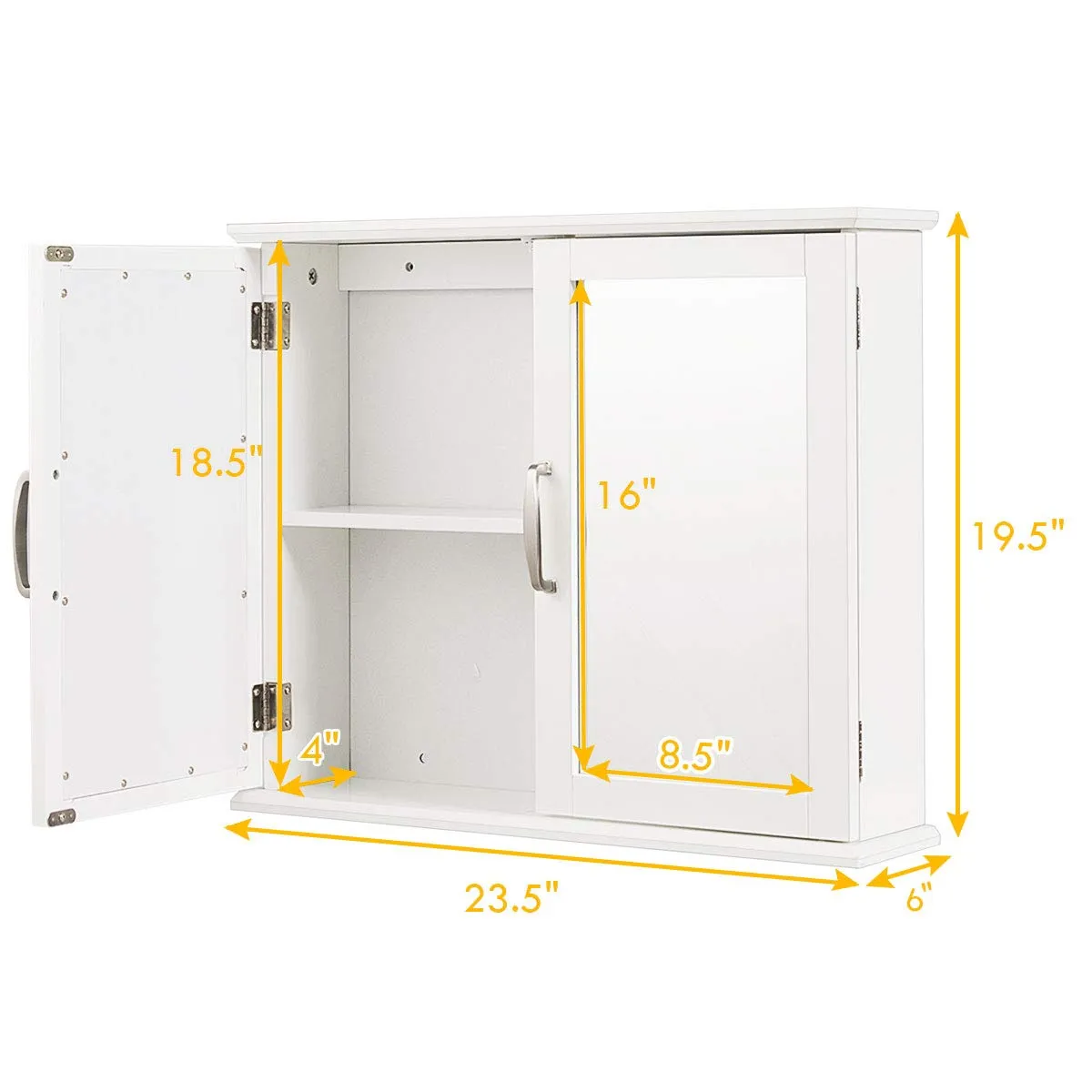 Medicine Cabinet with Mirror, Bathroom Wall Mounted Mirror Cabinet with Double Mirror Doors, 23.5 x 5.5 x 19.5 Inches (White)