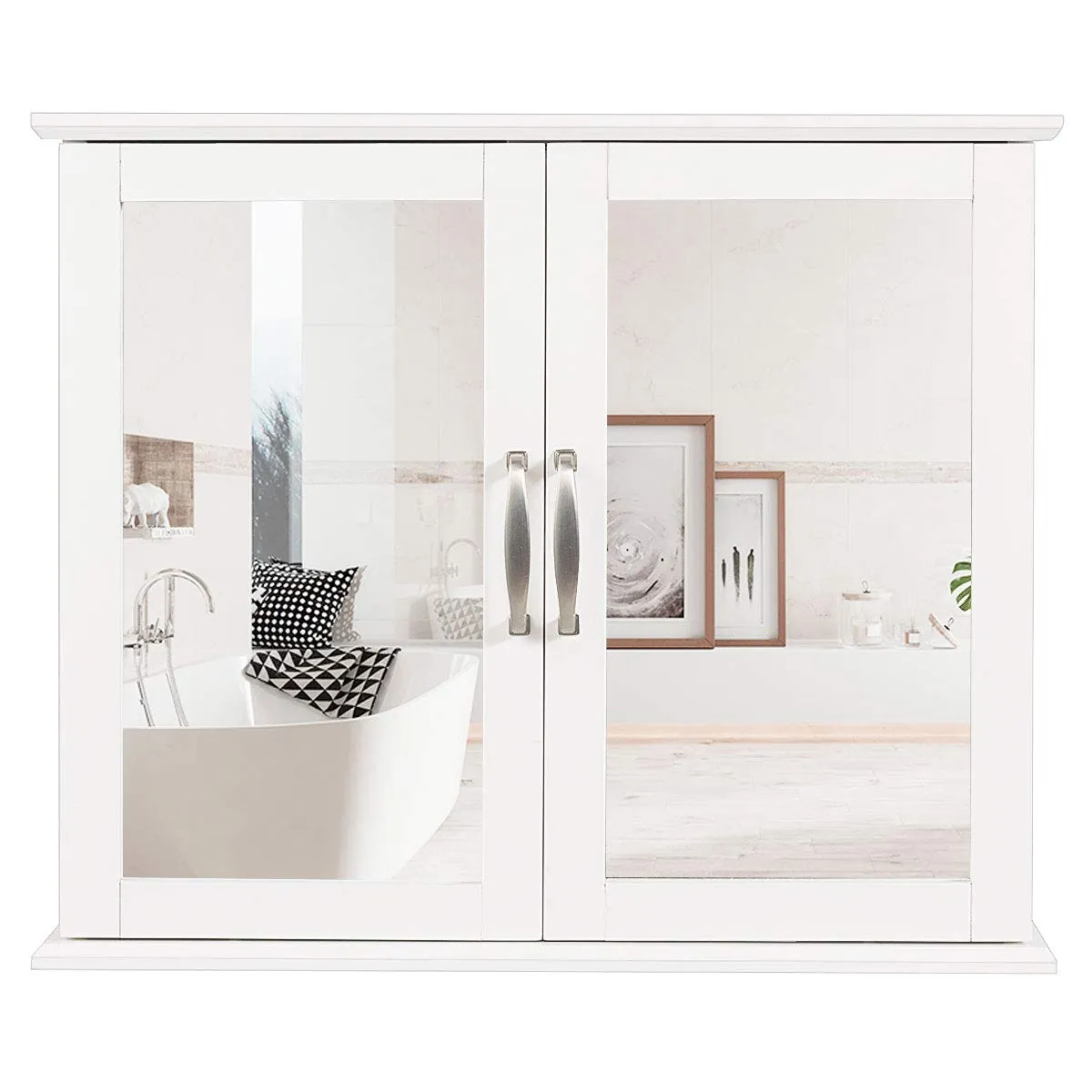 Medicine Cabinet with Mirror, Bathroom Wall Mounted Mirror Cabinet with Double Mirror Doors, 23.5 x 5.5 x 19.5 Inches (White)