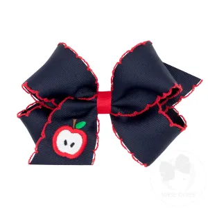 Medium Apple Embroidered Grosgrain Hair Bow with Moonstitch Edge