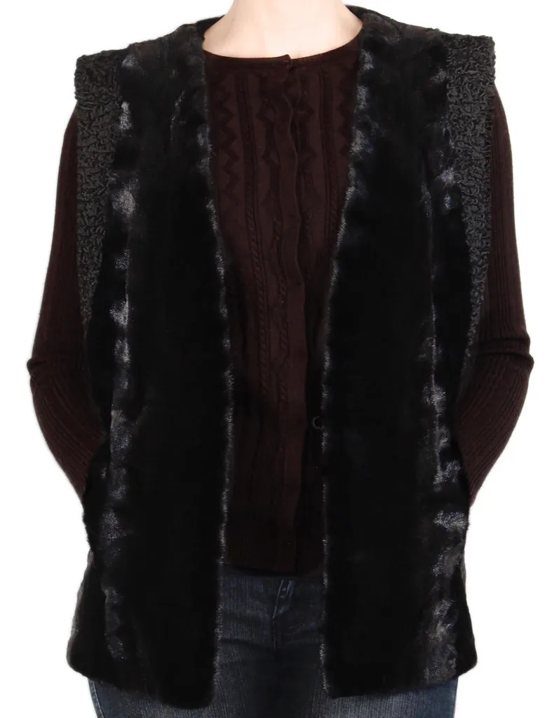 MEDIUM BLACK SHEARED MINK FUR & PERSIAN LAMB VEST