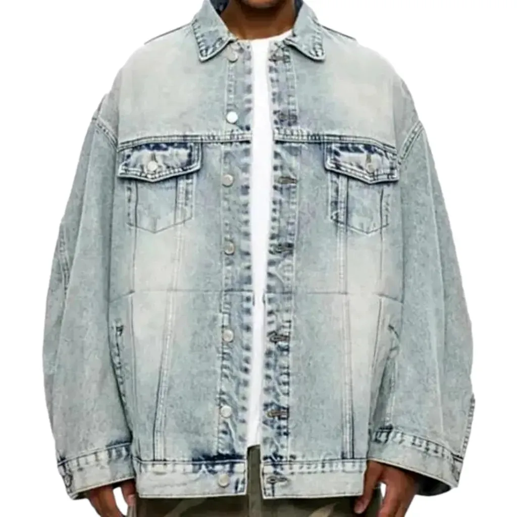 Medium fit abraded oversized jeans jacket for men