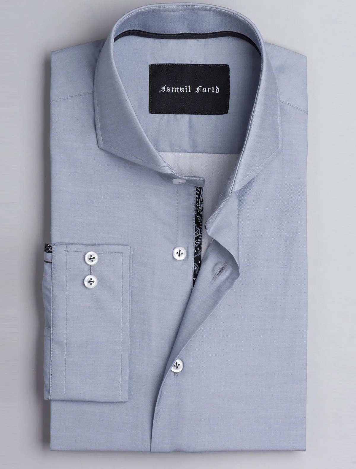 MEDIUM GREY SPREAD COLLAR COTTON SHIRT