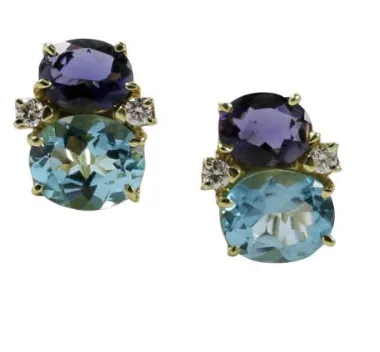 Medium GUM DROP™ Earrings with Iolite and Amethyst and Diamonds