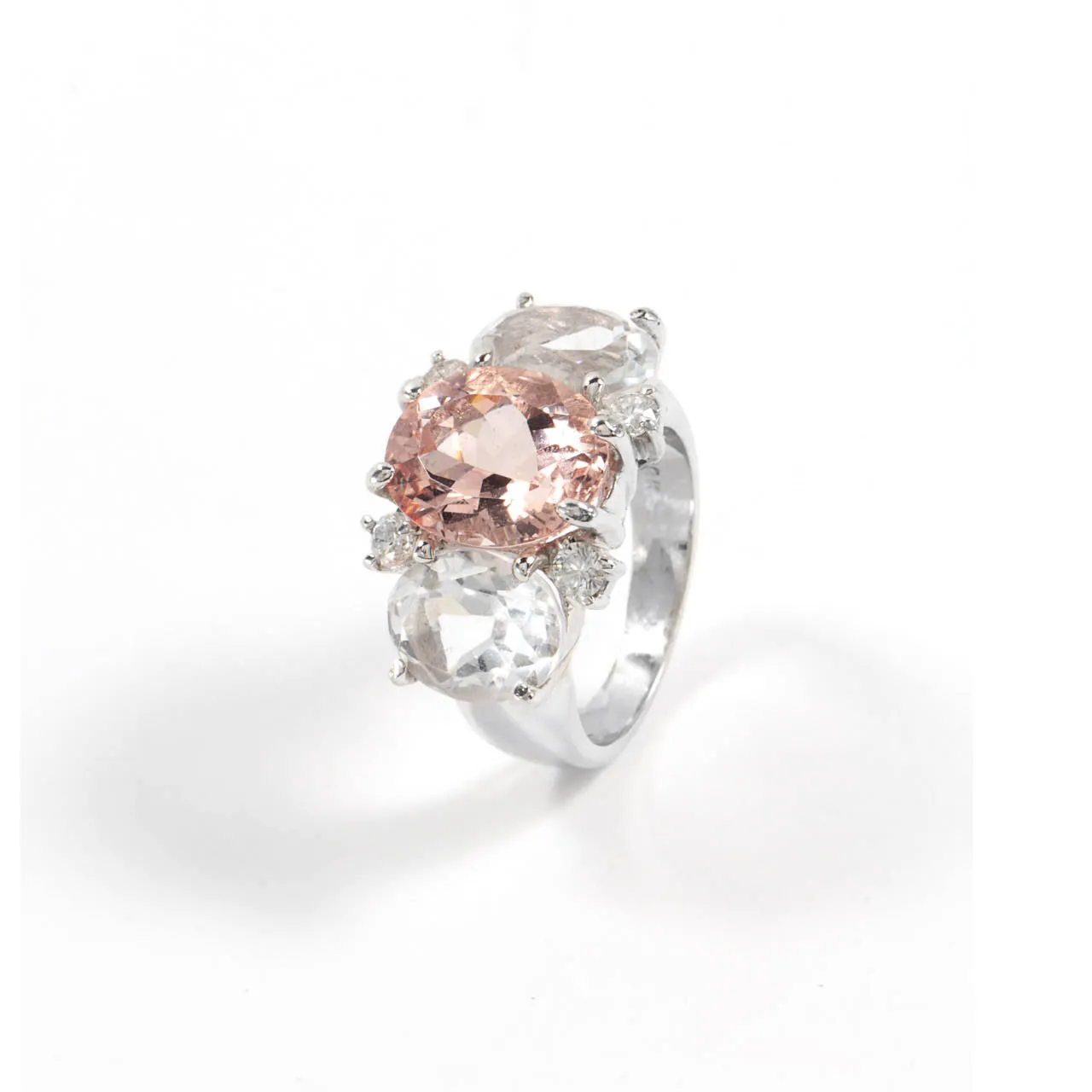 Medium GUM DROP™ Ring with Kunzite and Rock Crystal and Diamonds