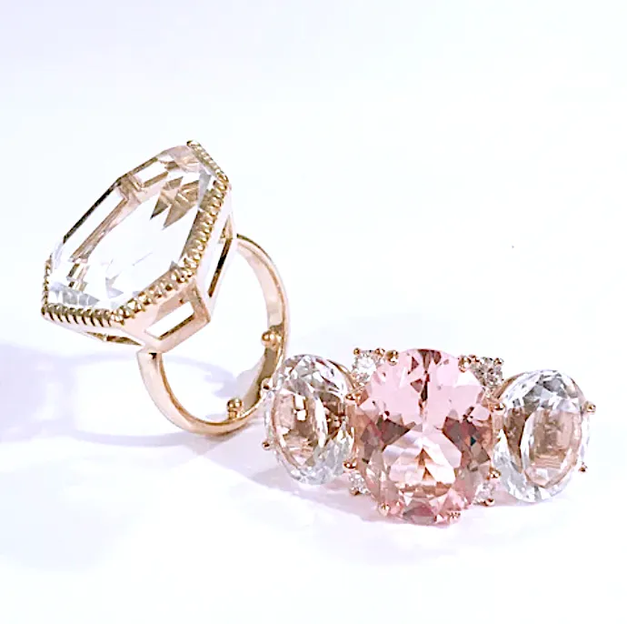 Medium GUM DROP™ Ring with Kunzite and Rock Crystal and Diamonds