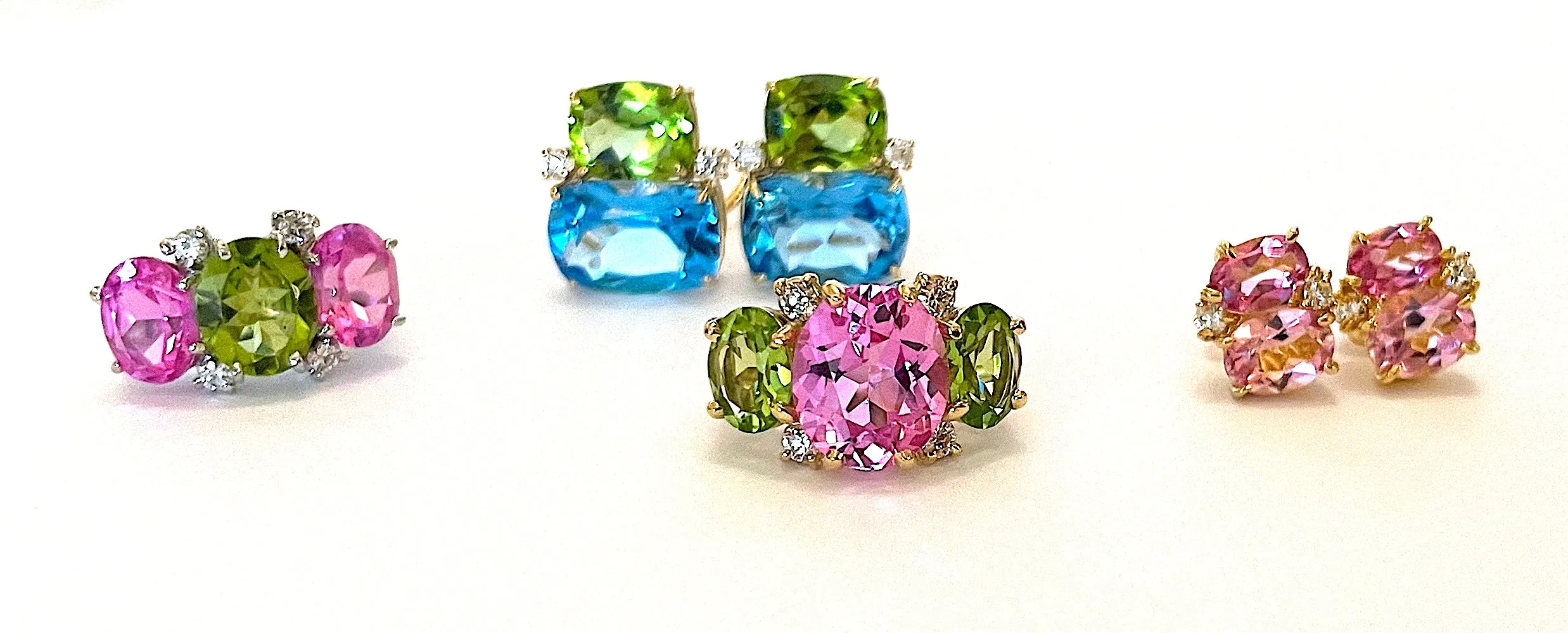 Medium GUM DROP™ Ring with Pink Topaz and Peridot and Diamonds