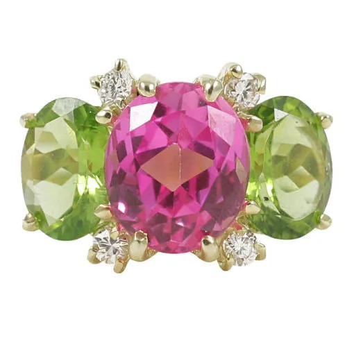 Medium GUM DROP™ Ring with Pink Topaz and Peridot and Diamonds