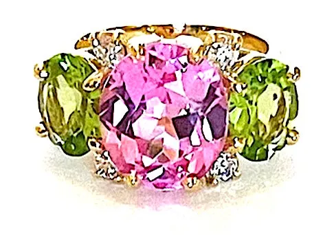 Medium GUM DROP™ Ring with Pink Topaz and Peridot and Diamonds