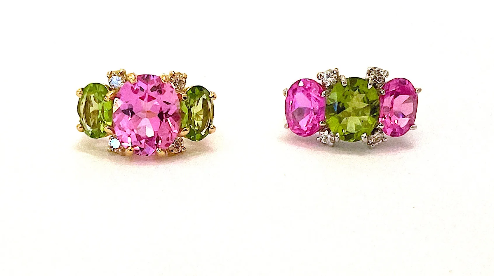 Medium GUM DROP™ Ring with Pink Topaz and Peridot and Diamonds