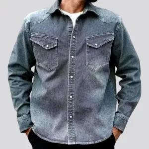 Medium length cowboy style denim shirt for men