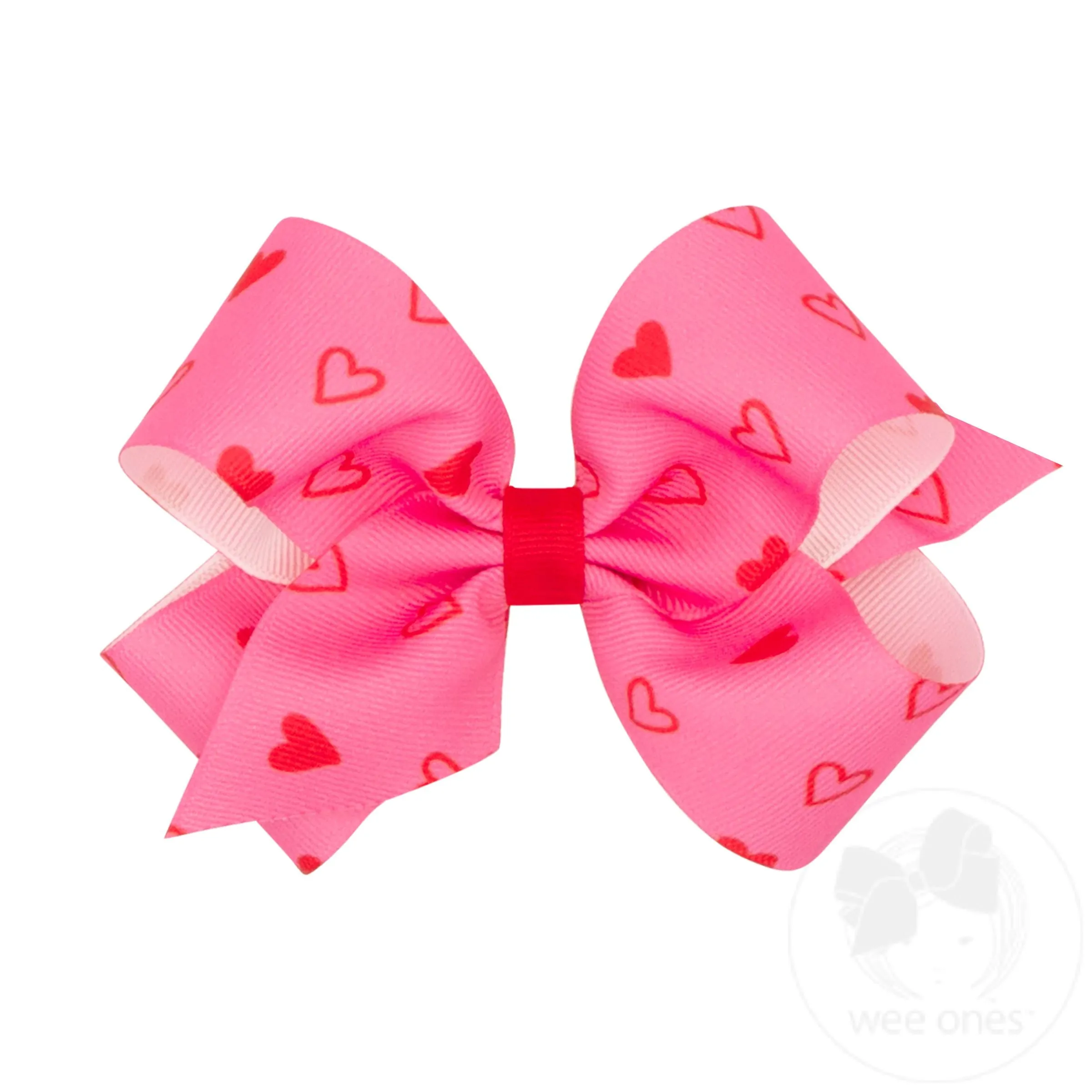 Medium Valentine Heart Print Grosgrain Girls Hair Bow