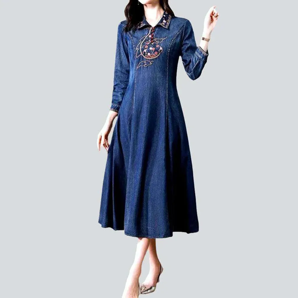 Medium wash long jeans dress