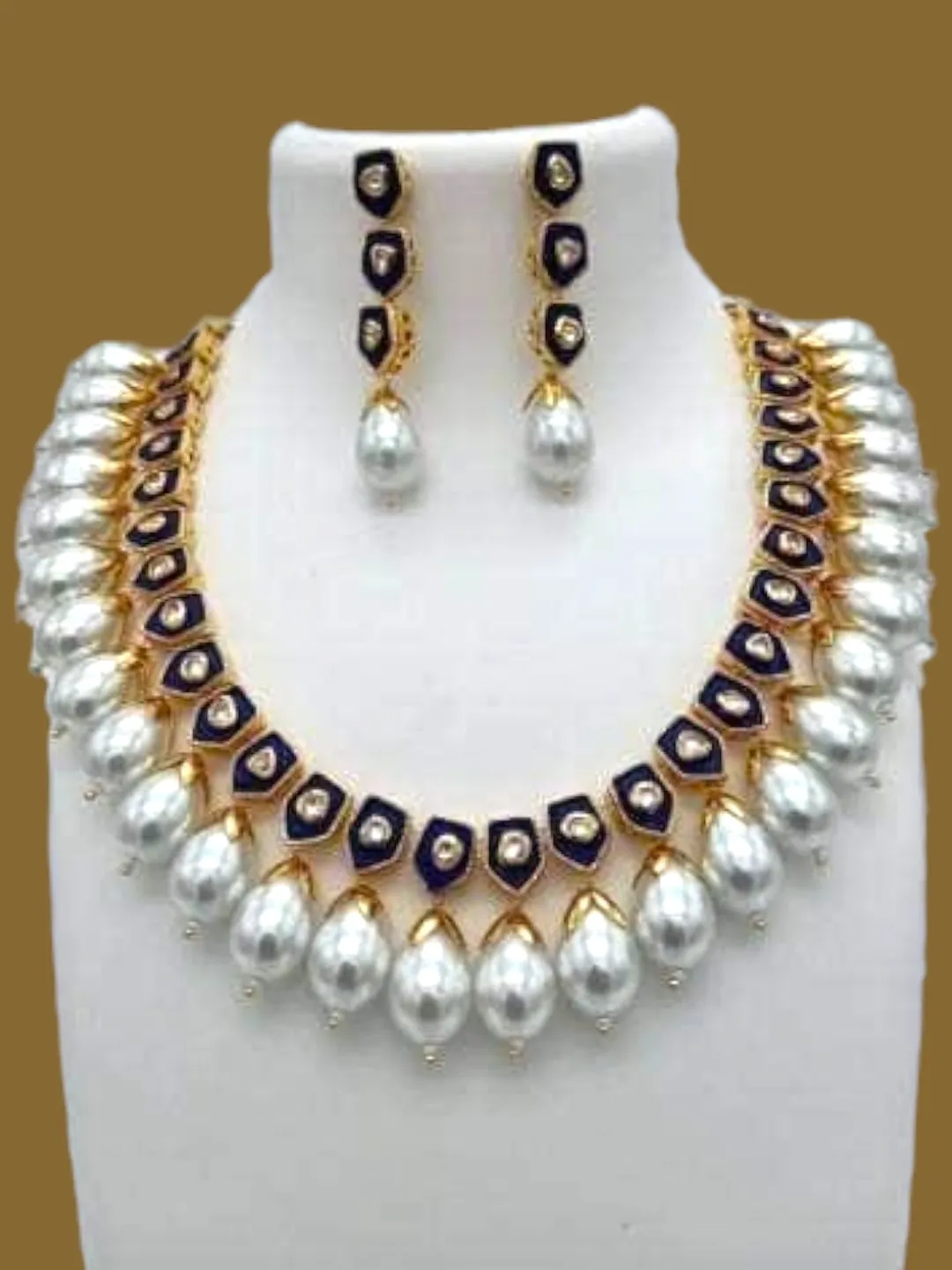 Meena Drop Pearls Necklace And Earring Set