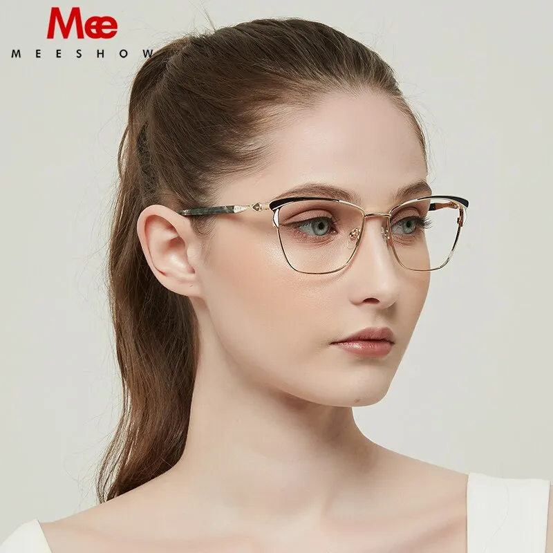 Meeshow Women's Full Rim Cat Eye Titanium Alloy Eyeglasses 6920