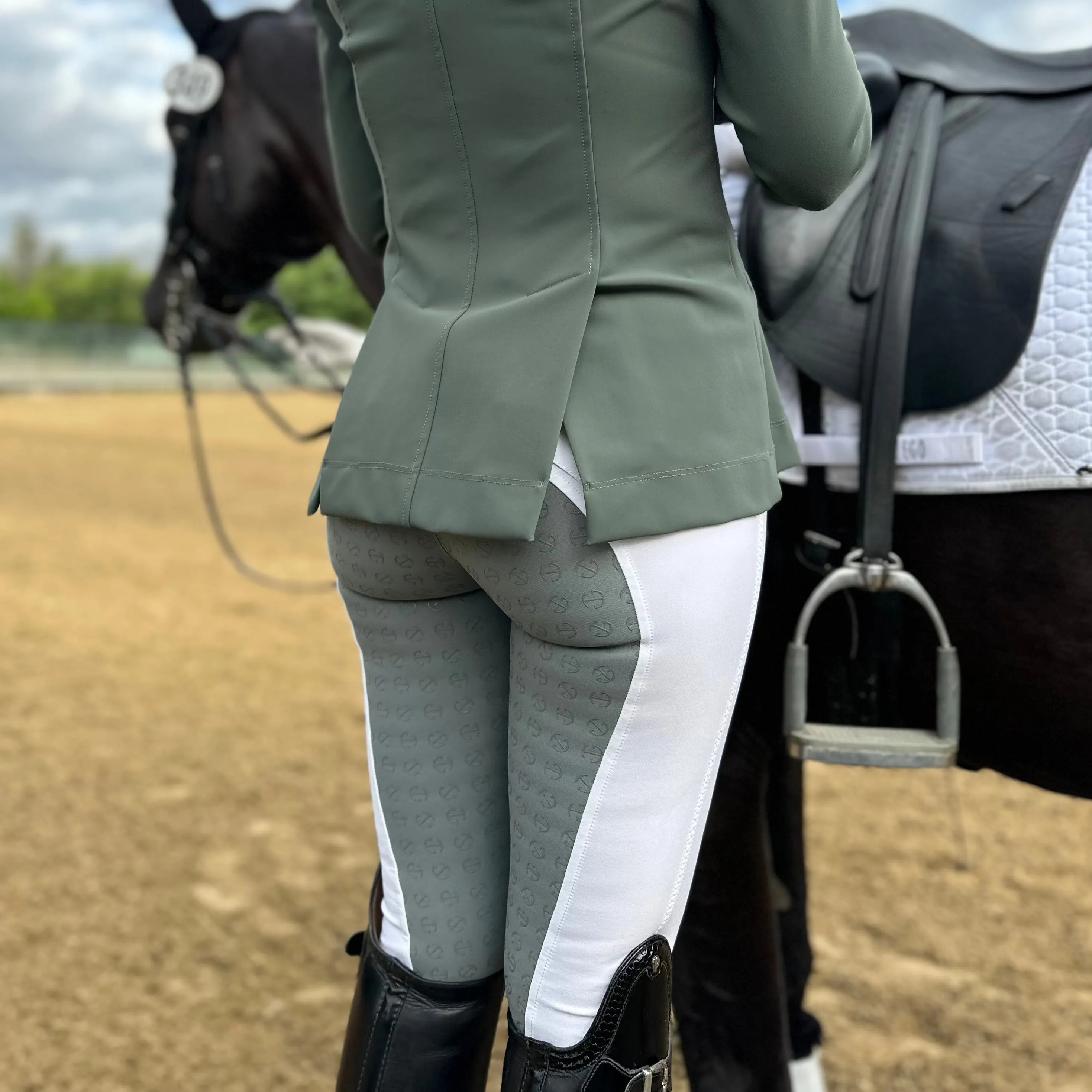 Megan Full Seat Competition Breeches - White with Grey Seat