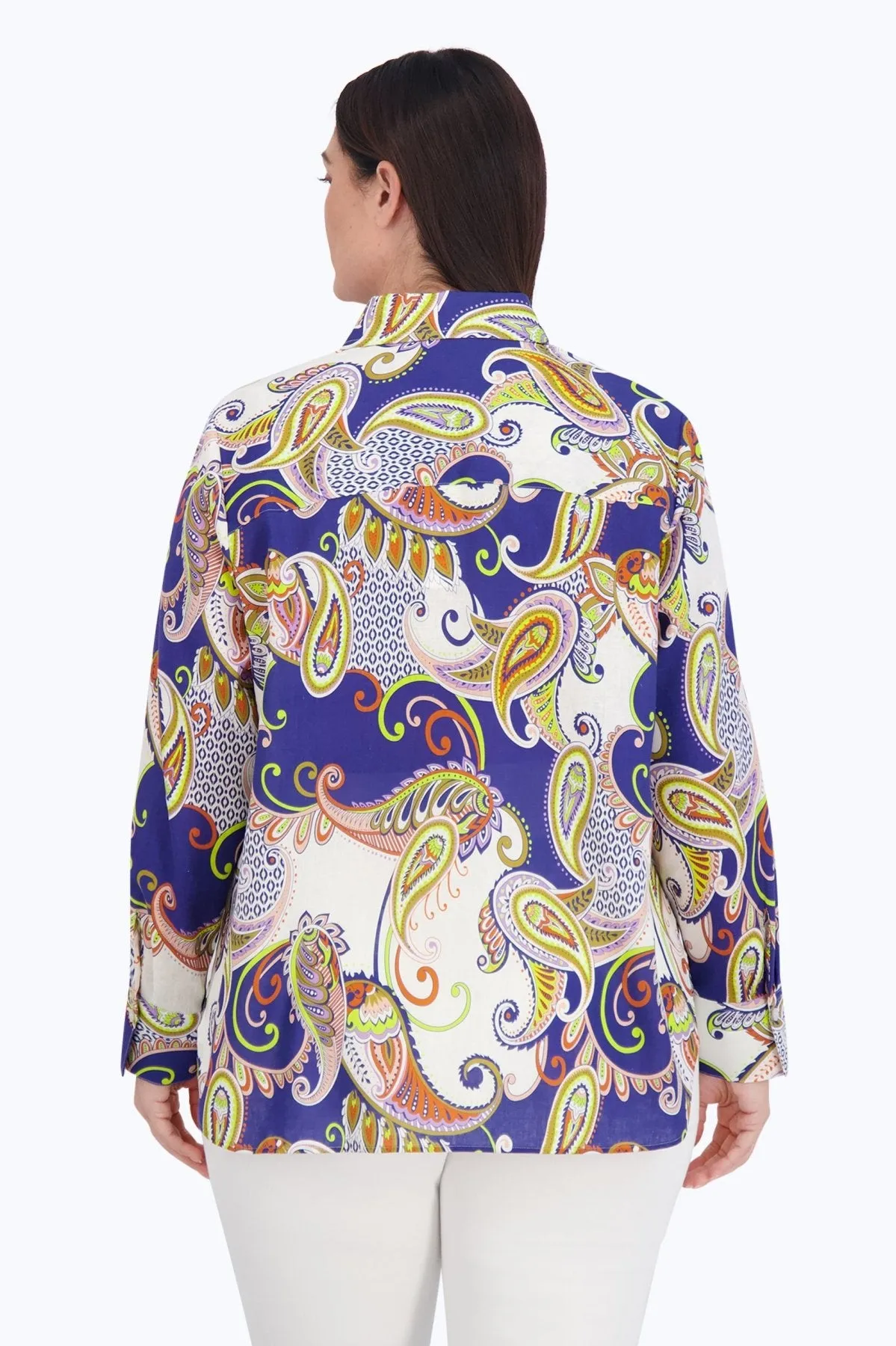 Meghan Plus Easy Care Linen Paisley Shirt