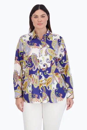 Meghan Plus Easy Care Linen Paisley Shirt