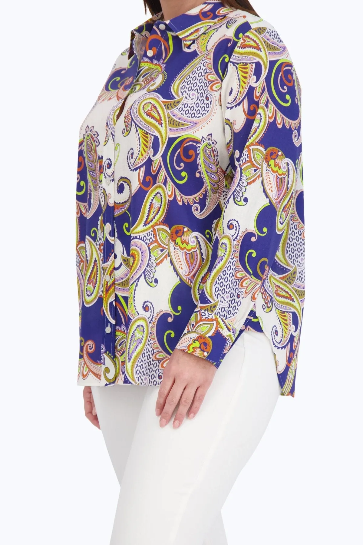 Meghan Plus Easy Care Linen Paisley Shirt