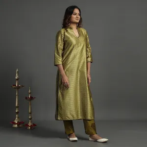 Mehendi Green - Elegant Banarasi Brocade Silk Kurta with Pant Set