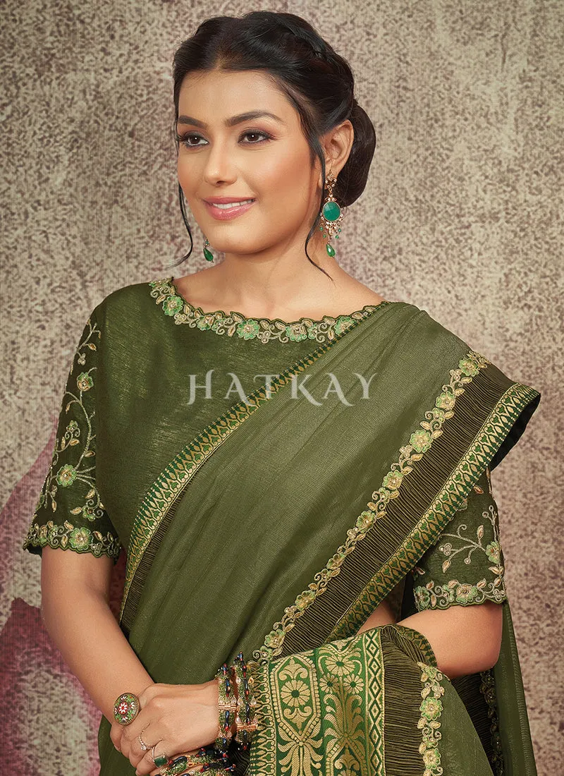 Mehendi Green Embroidery Traditional Organza Saree