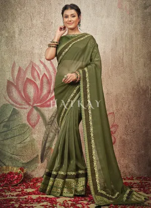 Mehendi Green Embroidery Traditional Organza Saree