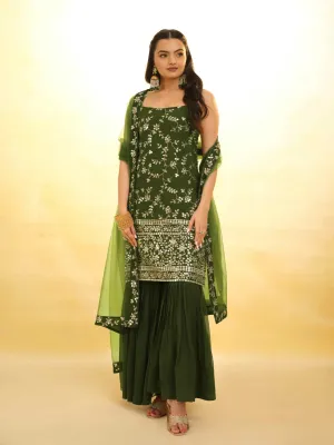 Mehndi Green Georgette Suit with Embroidery and Shantoon Bottom