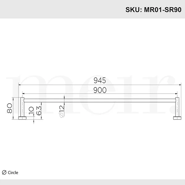 Meir Round Single Matte Black Towel Rail 900mm