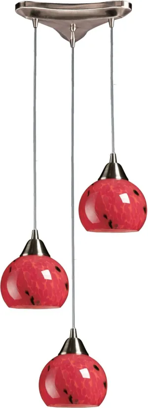 Mela 3 Light Pendant In Satin Nickel and Fire Red