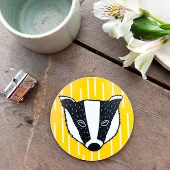 MELAMINE YELLOW BADGER COASTER (ROUND)