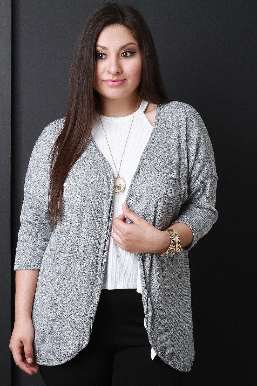 Melange Knit Drop Shoulder Cardigan