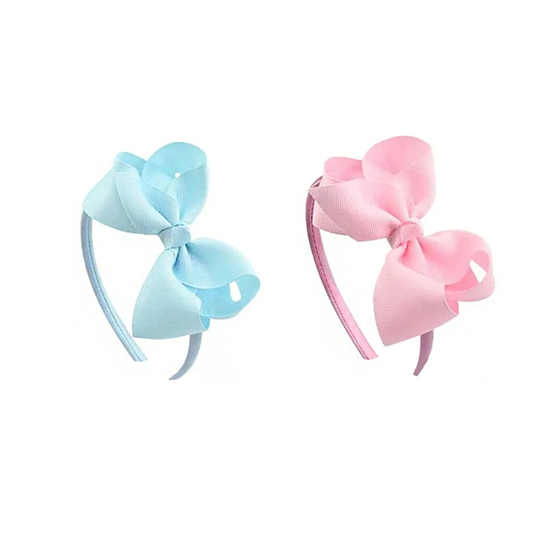 Melbees by Yellow Chimes Combo Set of 2 Soft Colors Pink and Blue Bow Hair Bands and Matching Hair Clips Pairs for Girls Kids Hair Accessories