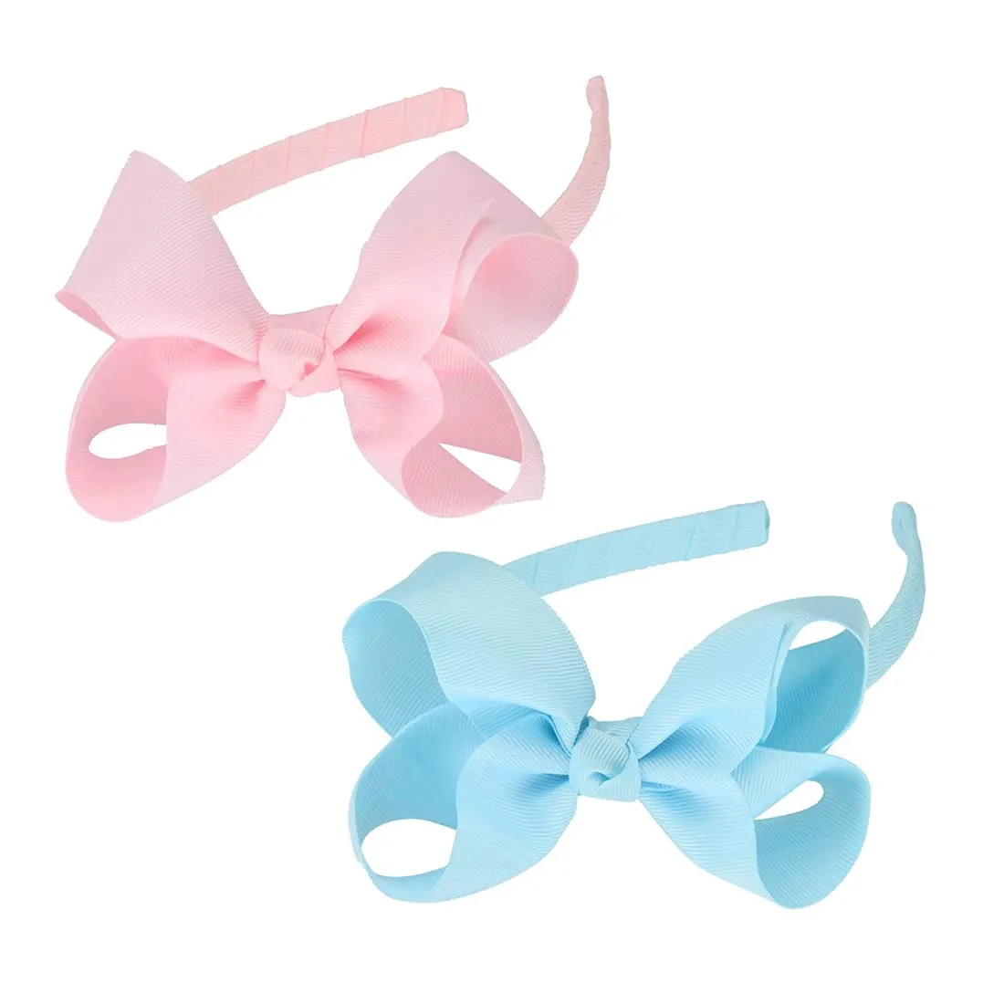 Melbees by Yellow Chimes Combo Set of 2 Soft Colors Pink and Blue Bow Hair Bands and Matching Hair Clips Pairs for Girls Kids Hair Accessories