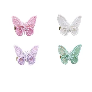 Melbees by Yellow Chimes Hair Clips for Girls 4 Pcs Hairclips Emrioded Mesh Butterfly Hair Clips for Kids Hair Accessories for Toddlers and Kids