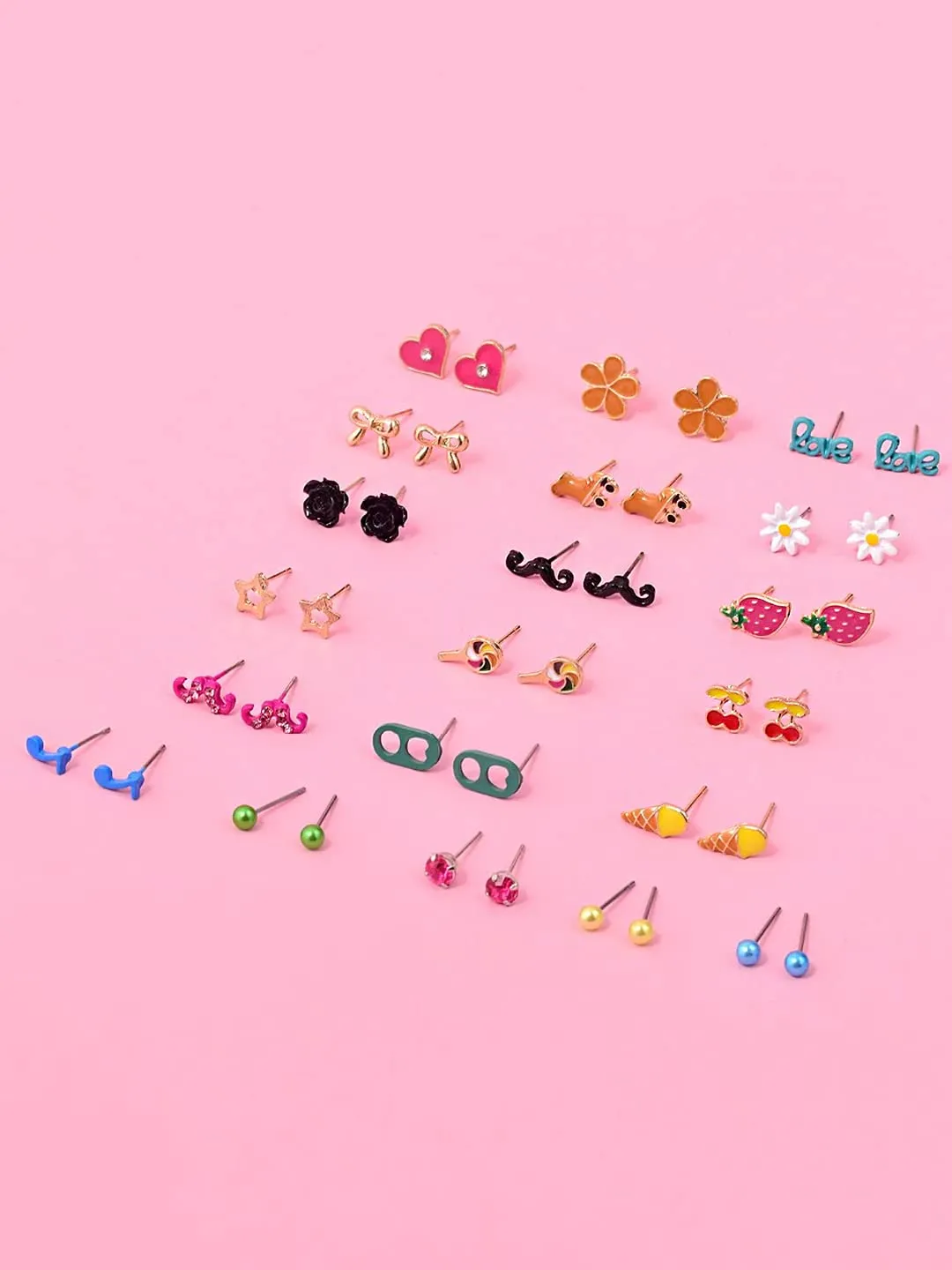 Melbees by Yellow Chimes Stud Earrings for Girls Set of 20 Pairs of Cute Shapes Combo Studs Earrings For Kids And Girls