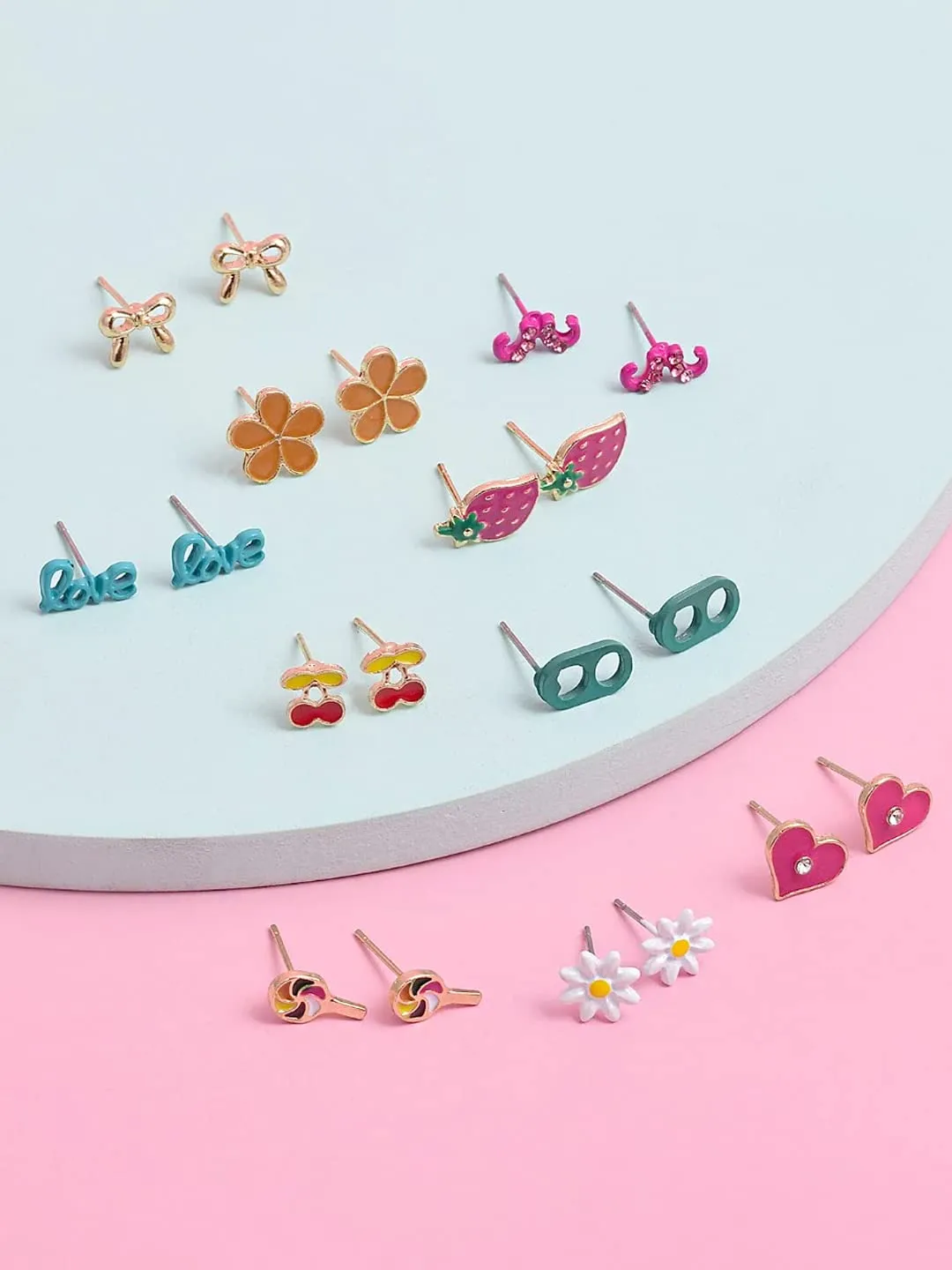 Melbees by Yellow Chimes Stud Earrings for Girls Set of 20 Pairs of Cute Shapes Combo Studs Earrings For Kids And Girls