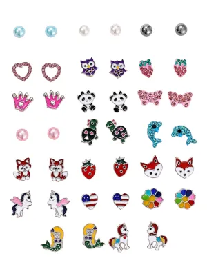 Melbees by Yellow Chimes Stud Earrings for Girls Set of 20 Pairs of Cute Shapes,Characters,Floral Shaped Combo Studs Earrings For Kids And Girls