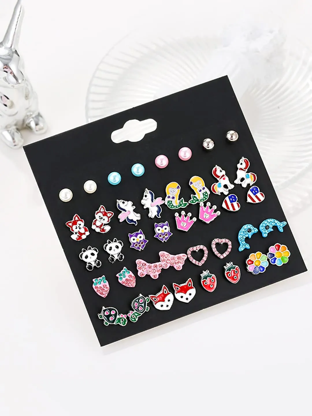 Melbees by Yellow Chimes Stud Earrings for Girls Set of 20 Pairs of Cute Shapes,Characters,Floral Shaped Combo Studs Earrings For Kids And Girls