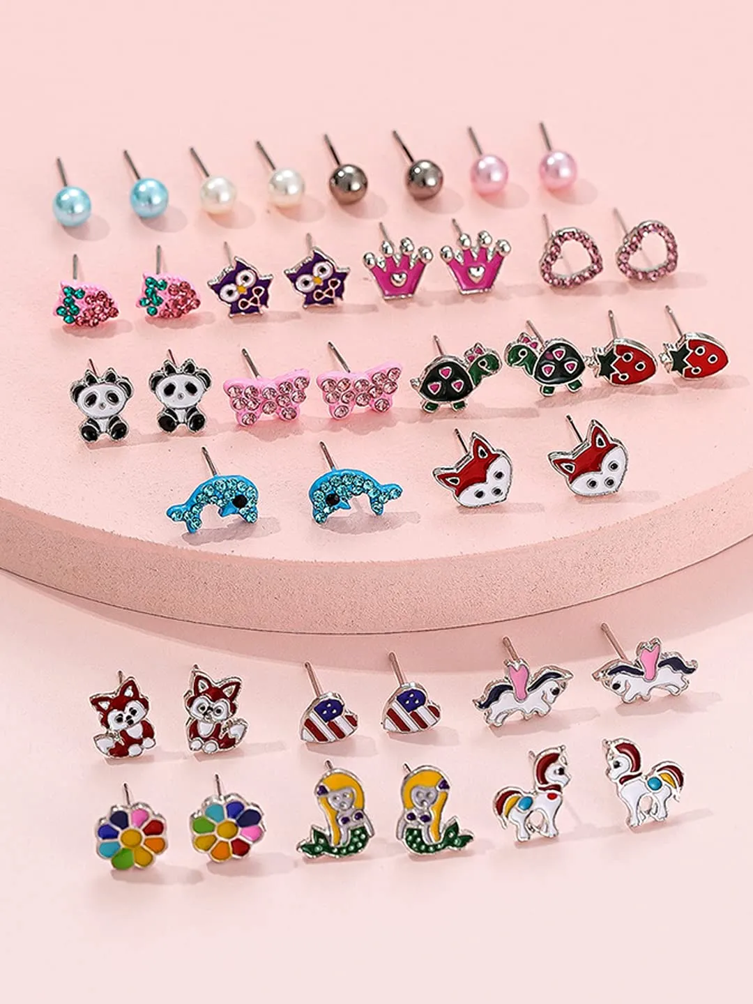 Melbees by Yellow Chimes Stud Earrings for Girls Set of 20 Pairs of Cute Shapes,Characters,Floral Shaped Combo Studs Earrings For Kids And Girls