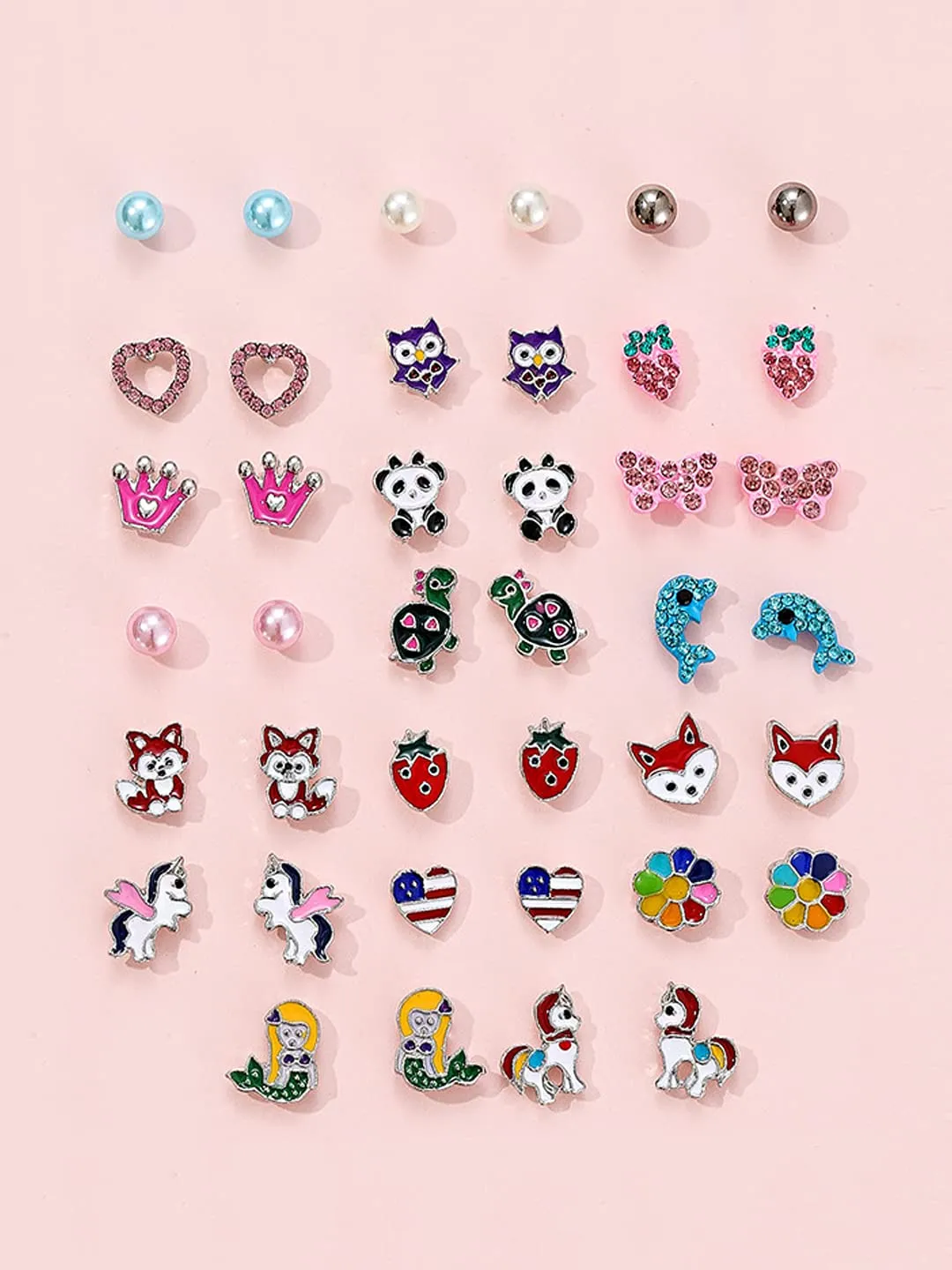 Melbees by Yellow Chimes Stud Earrings for Girls Set of 20 Pairs of Cute Shapes,Characters,Floral Shaped Combo Studs Earrings For Kids And Girls